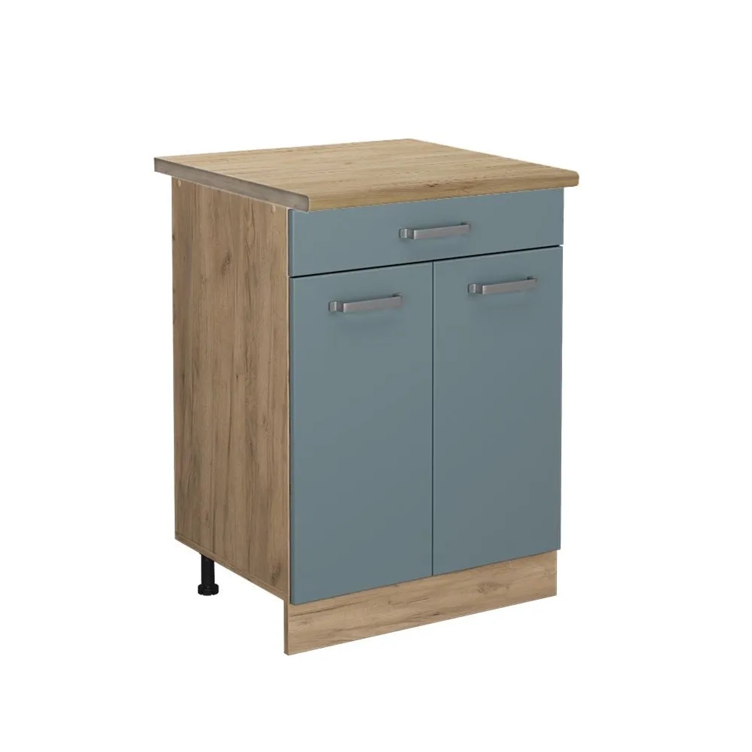 Vicco Küchenunterschrank R-Line Blau-Grau Goldkraft Eiche 60 cm mit Schublade AP Eiche