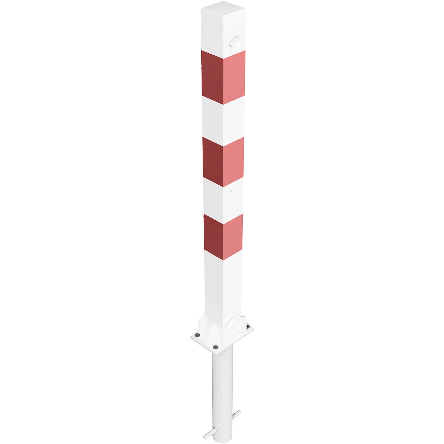 Schake Absperrpfosten Umlegbar Dreikant Oben Einbetonieren 70 x 70 mm Weiß Rot
