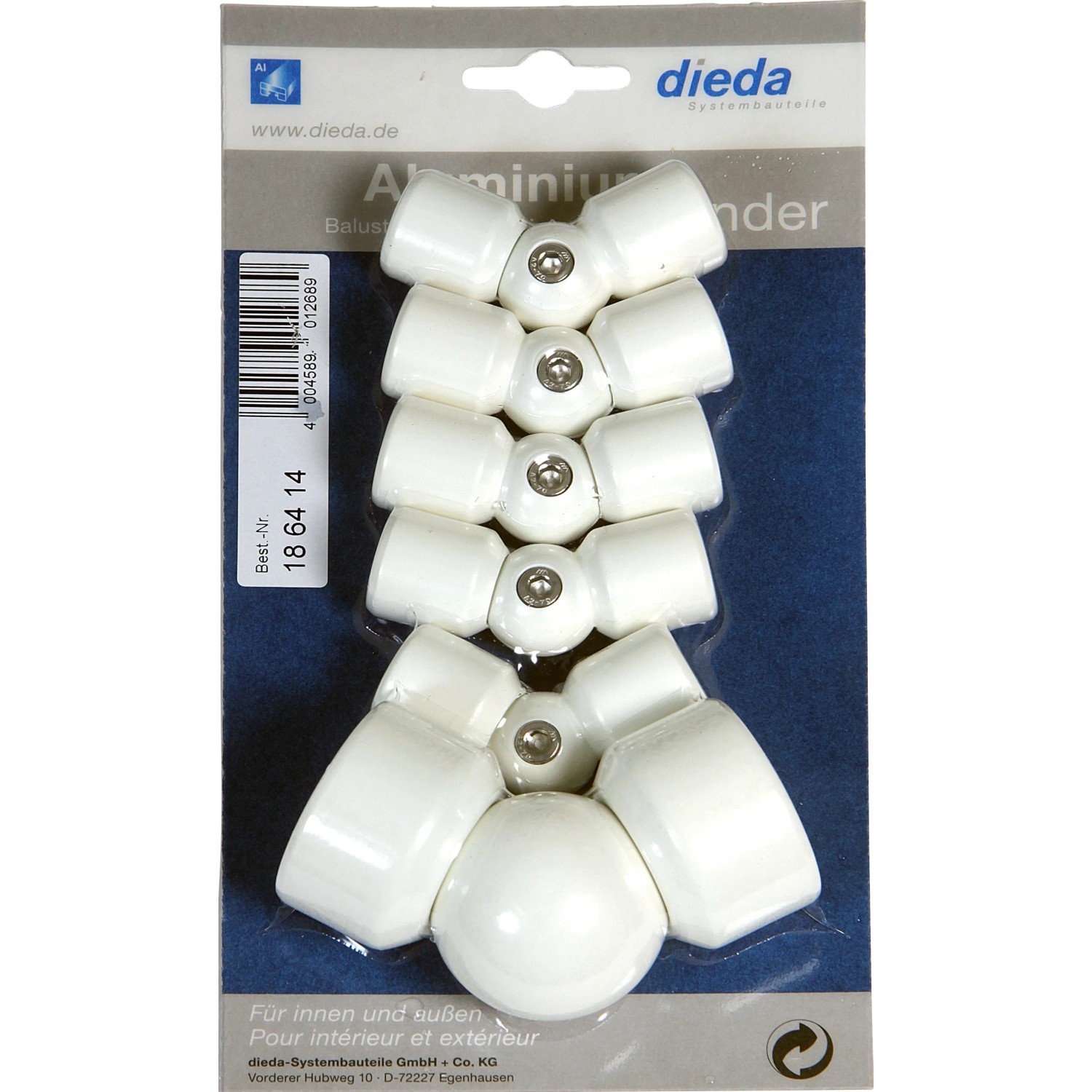 Dieda Eckverbindungsset, Aluminium, Weiß, 5 Gelenke für Treppengeländer.