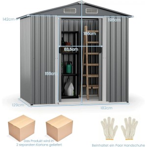 Costway Gartenhaus Metall Geräteschuppen 182 x 129 x 196 cm Grau