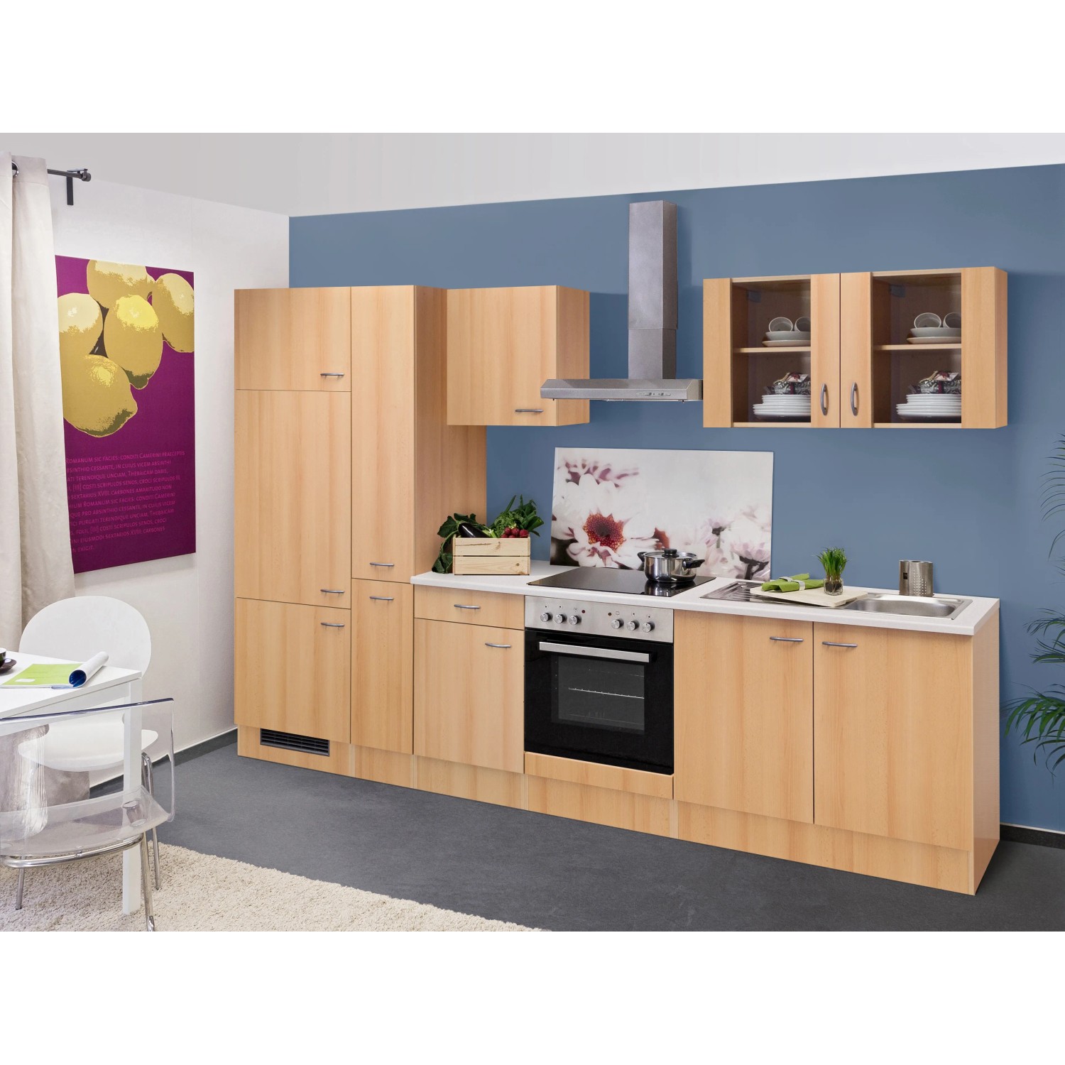 Flex-Well Classic Küchenzeile Nano 300 cm Buche Nachbildung