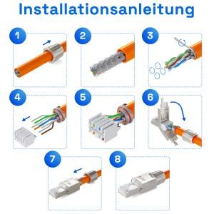 Installationsanleitung für hb-digital CAT7 Netzwerkstecker RJ45 mit LSA-Technik.