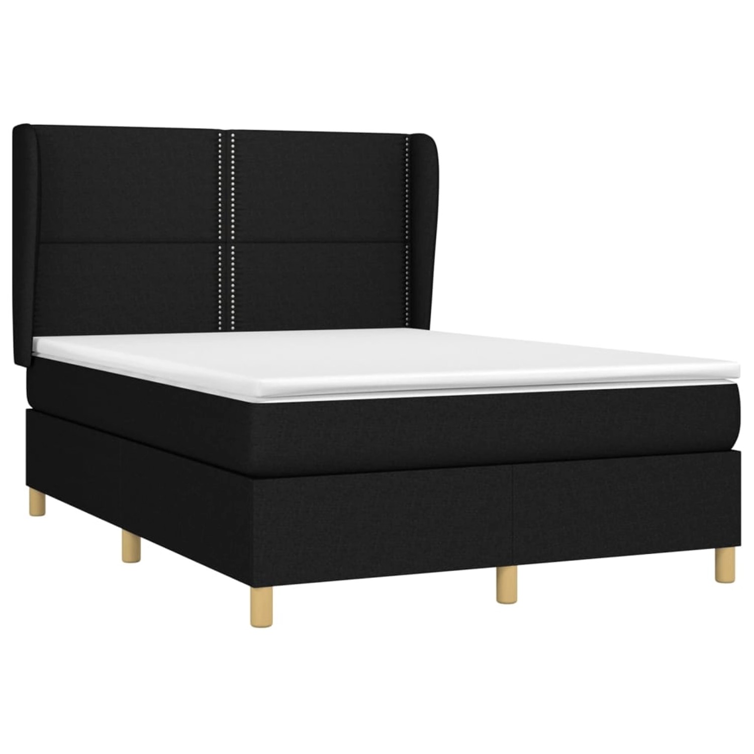 Schwarzes vidaXL Boxspringbett 140x200 cm mit Matratze und Kopfteil.
