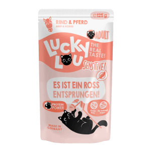 Lucky Lou Katzen-Nassfutter Sensitiv Rind & Pferd, 125g Pouchbeutel. Katzenfutter ohne Getreide.