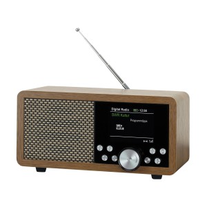 Dynavox DBT600 DAB+ Radio im Holzdesign mit Display und Antenne für besten Empfang.