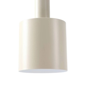 Beiger, zylindrischer Metall-Lampenschirm der Lindby Ovelia Pendelleuchte. Weiße Innenseite, modern.