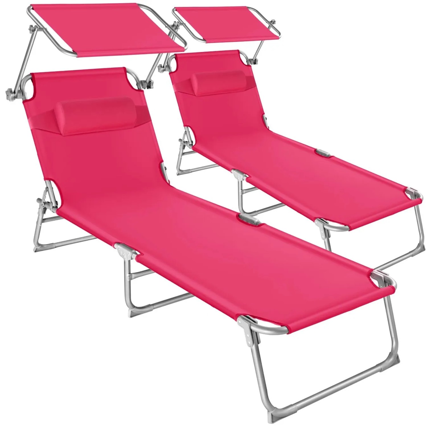 Tectake 2Er Set Gartenliege Chloé Klappbar Stufenlos Verstellbares Sonnendach  190 x 68 x 65 cm Pink