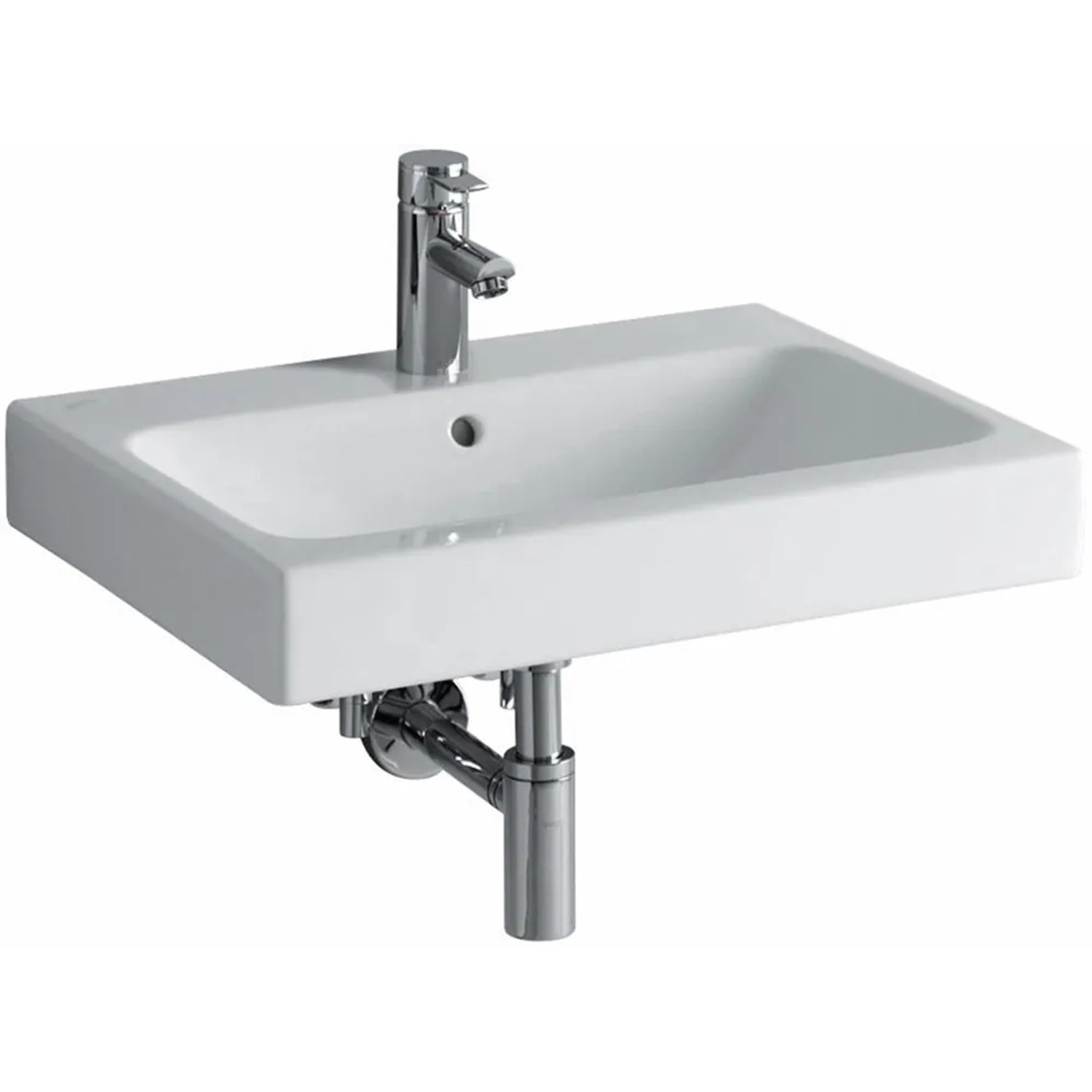 Weißes Geberit iCon Waschbecken 60 cm mit Hahnloch und KeraTect Beschichtung.