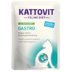 Kattovit Gastro Pute & Reis Katzenfutter, 85g Beutel für Magen-Darm-Probleme.