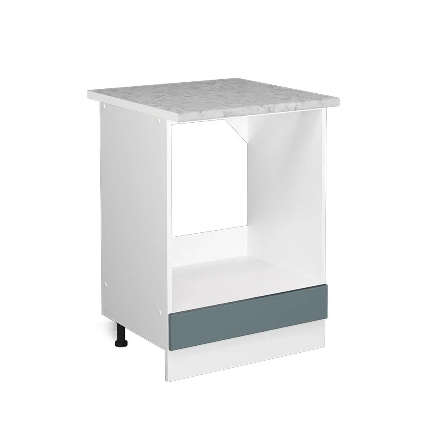 Vicco Herdumbauschrank R-Line Herdschrank Blau-Grau Weiß 60 cm AP Marmor