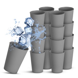 ProHome Kunststoffbecher, grau, 0,2L, 16er-Pack. Mehrwegbecher mit Eiswürfeln und Wasserspritzer.