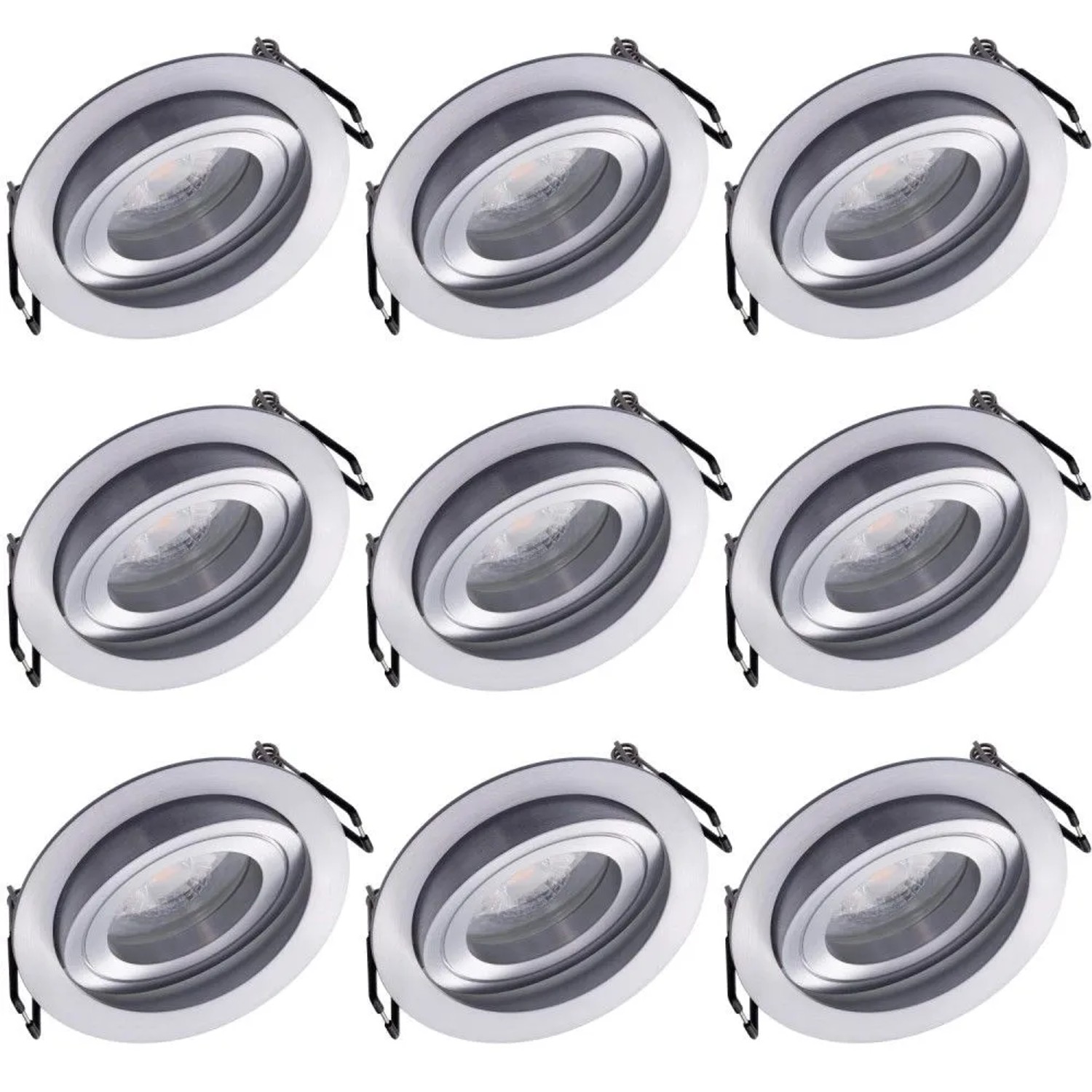 Oktaplex Lyon 9er Set LED-Einbaustrahler Ø 80 mm Schwenkbar Alu Gebürstet Energieklasse A 3000K Warmweiß 1,9W 230V