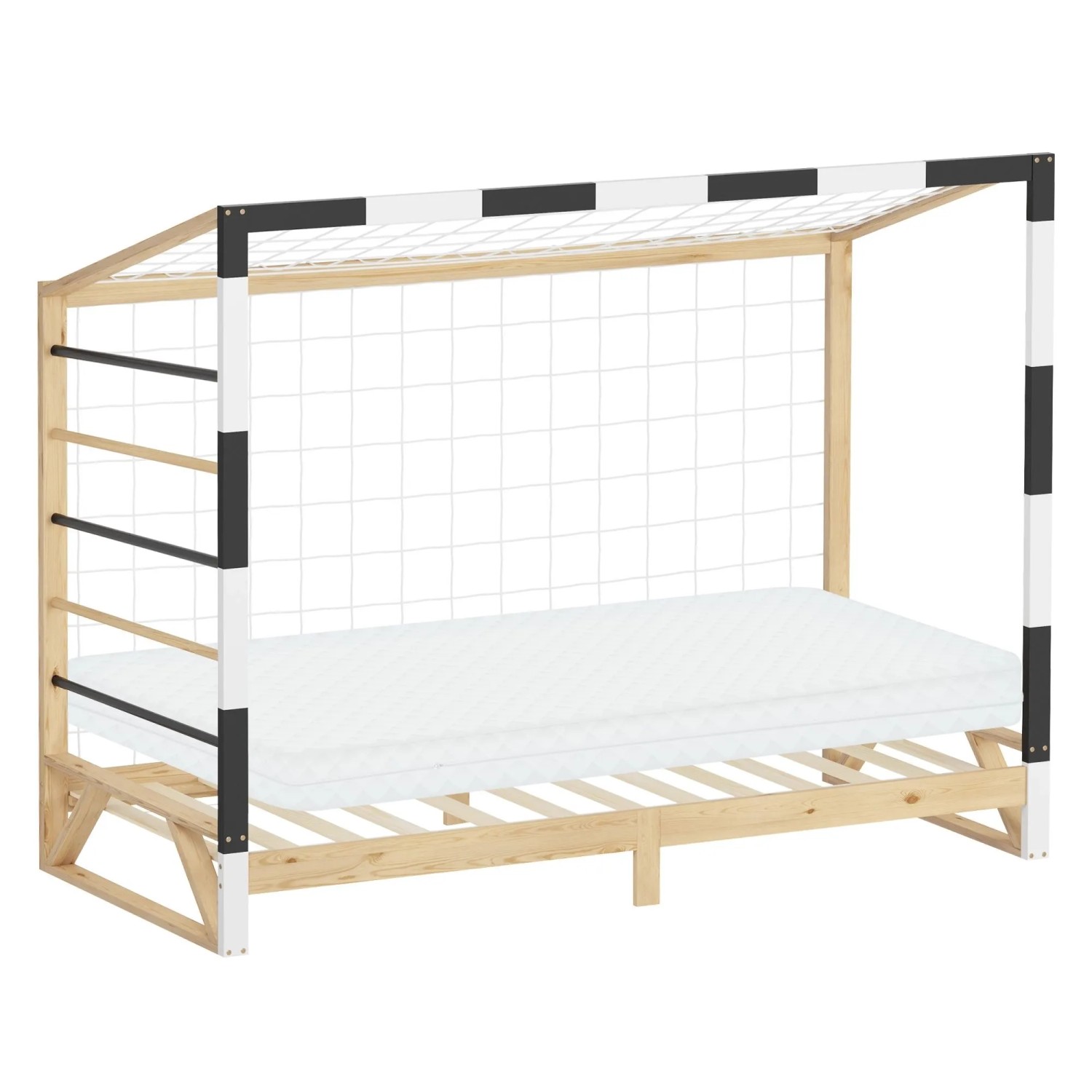 ML-Design Kinderbett Fußballtor 90x200 cm mit Matratze H 10 cm Holz