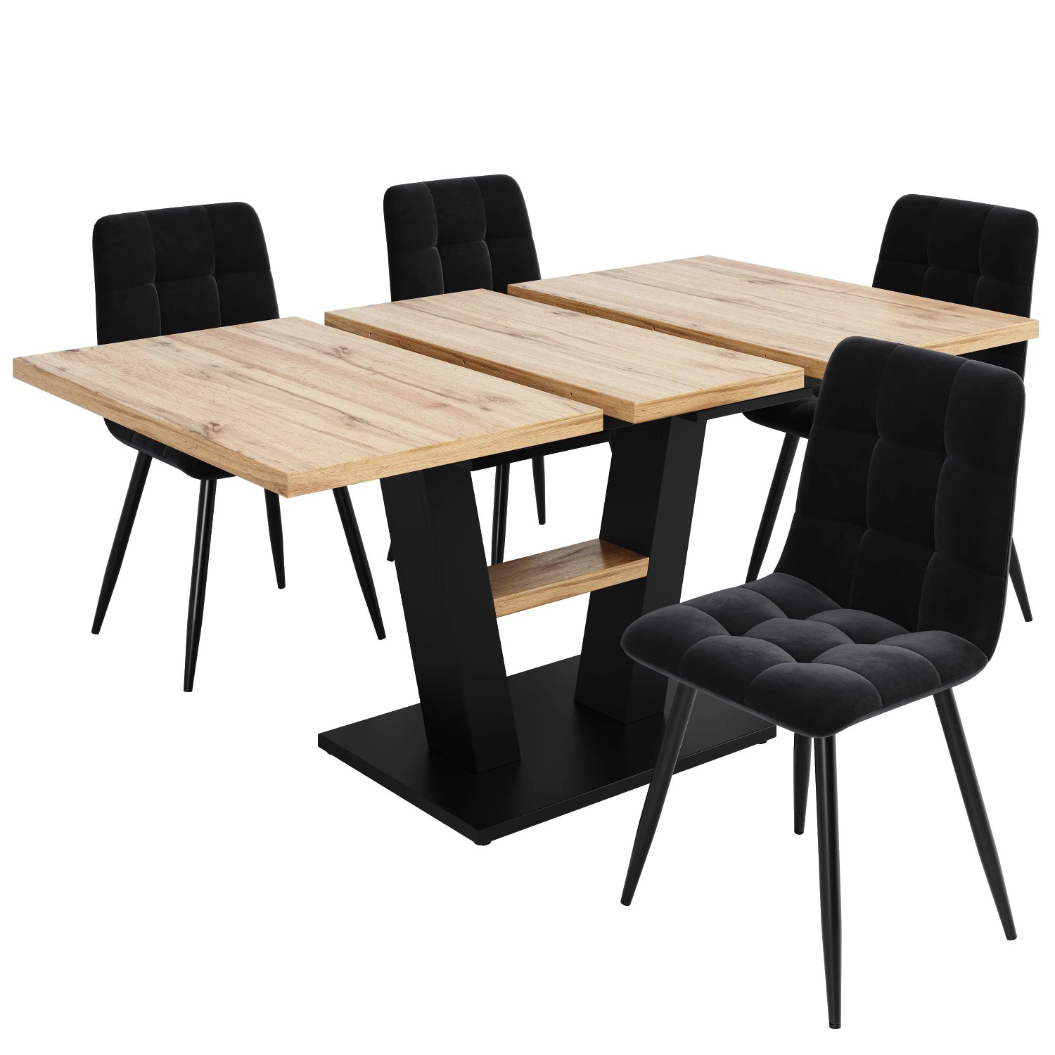 Merax Esstisch Set Ausziehbar 118-157x70 Mit 4 Samtstühlen