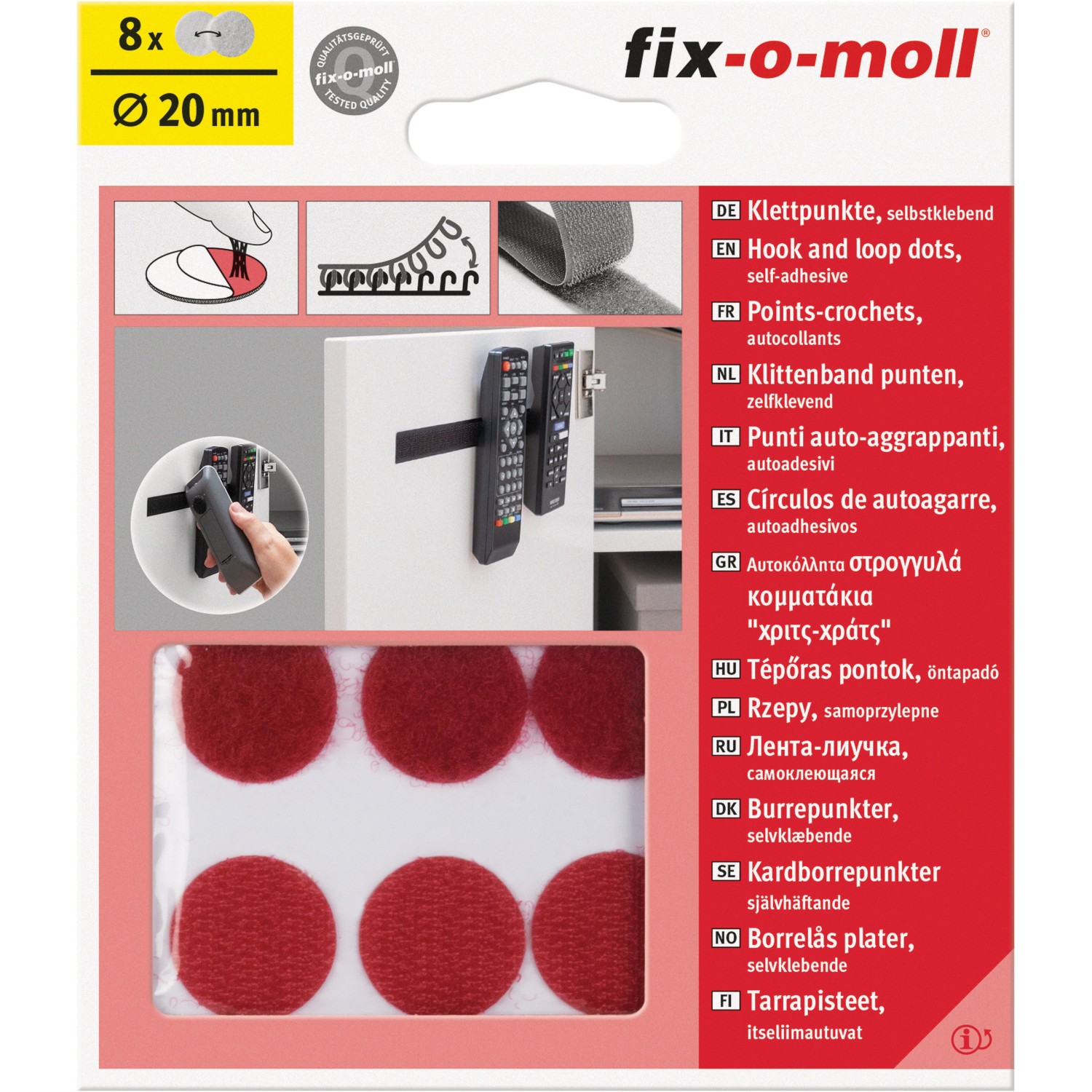 Fix-o-moll Klettpunkte selbstklebend 8 Sets Rot 20 mm