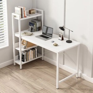 Rebiko Computertisch Loft Tisch Weiß Modern Mit Regal Gaming