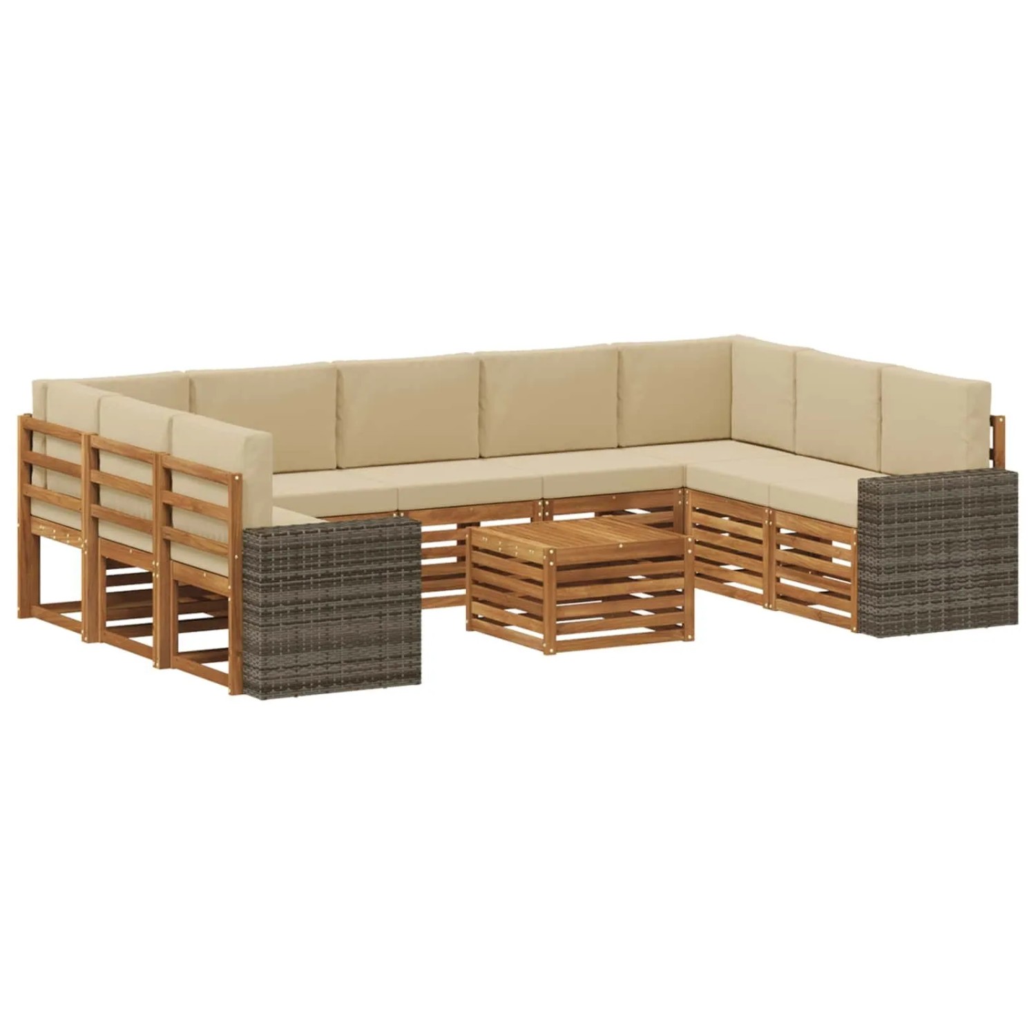 vidaXL Sofagarnituren 10 Stk Natur und Beige Massivholz Akazie 3384879