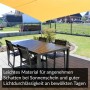 Rechteckiges, sandfarbenes Toldoro Sonnensegel (4x3m) aus HDPE über einer Gartenterrasse.