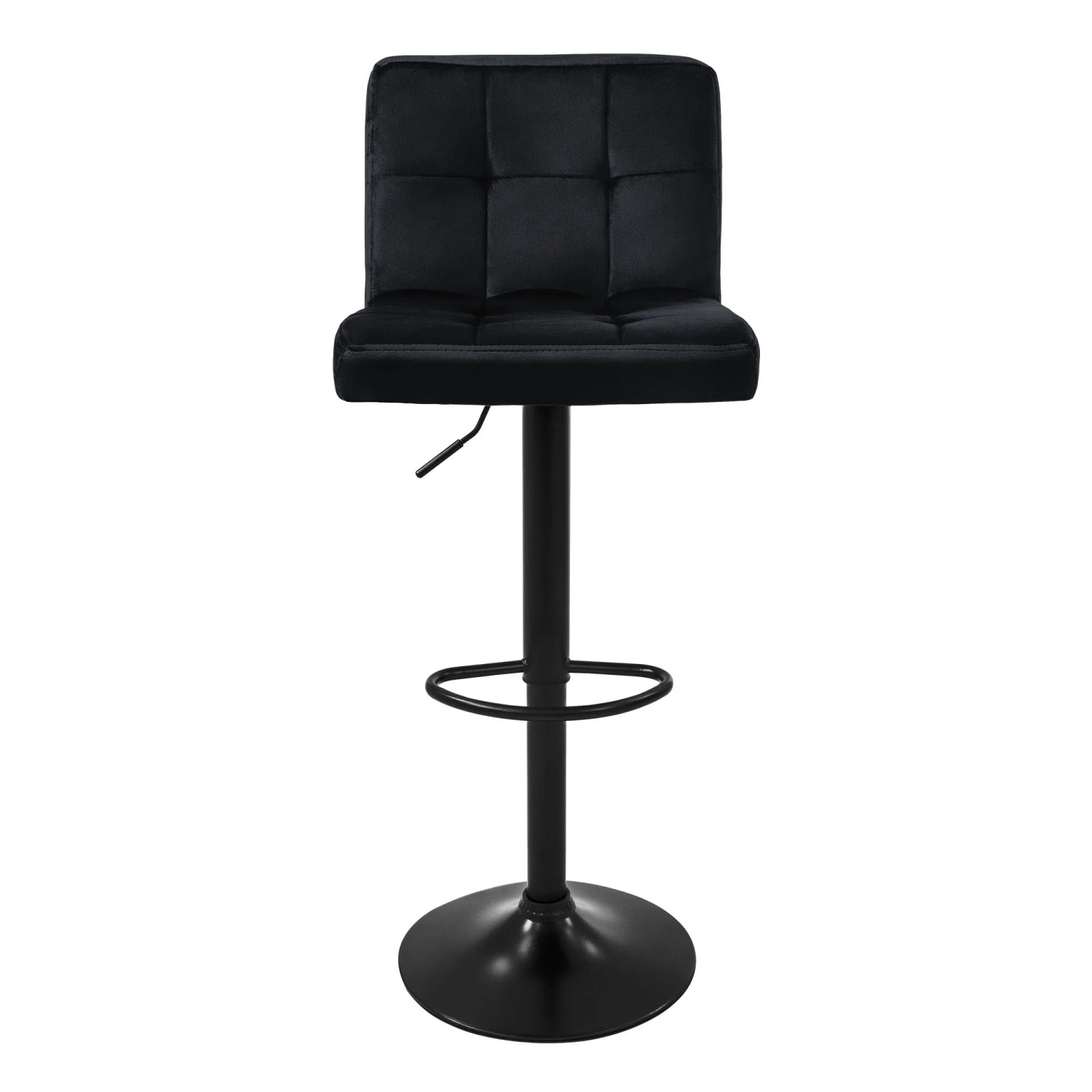 Schwarzer ML-Design Barhocker aus Samt mit Rückenlehne und Fußstütze.