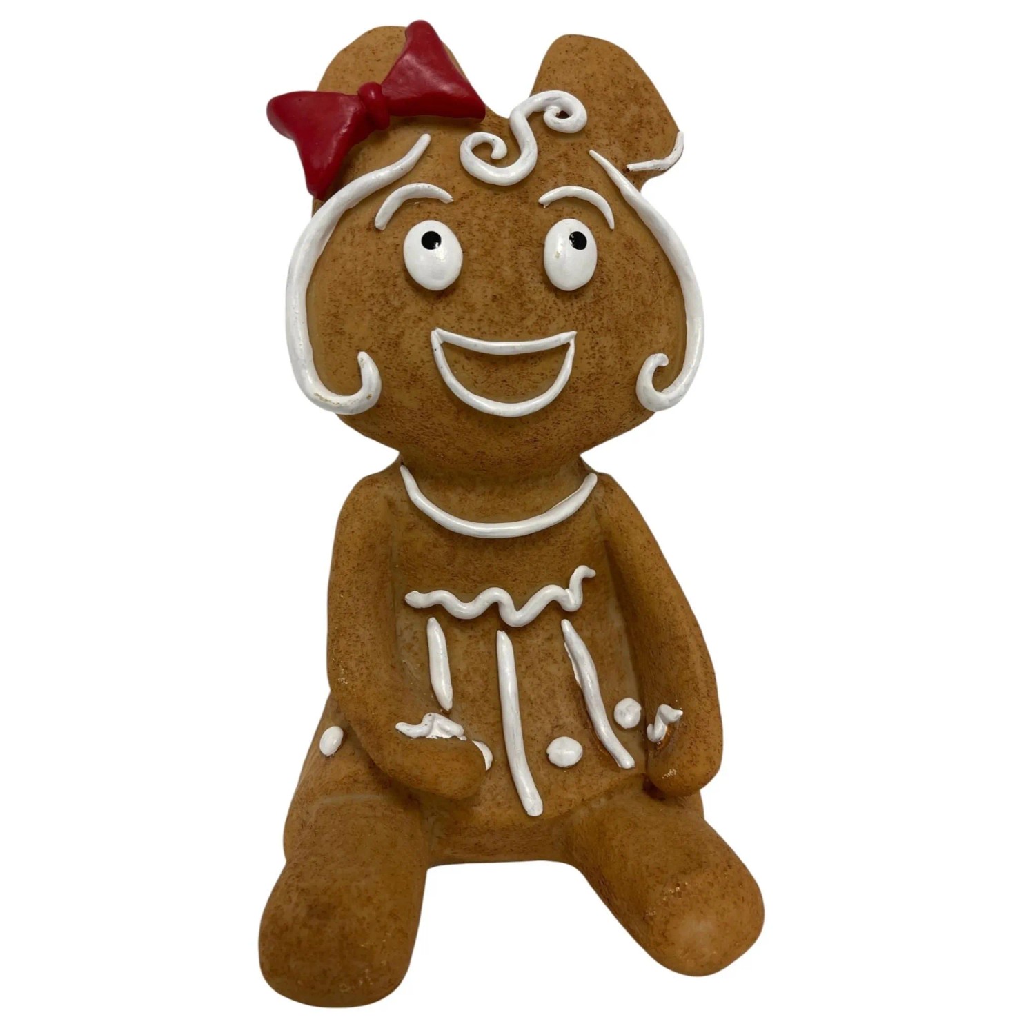 Deko-Weihnachtsfigur Lebkuchenfrau Sitzend Klein 24 cm Braun-Weiß