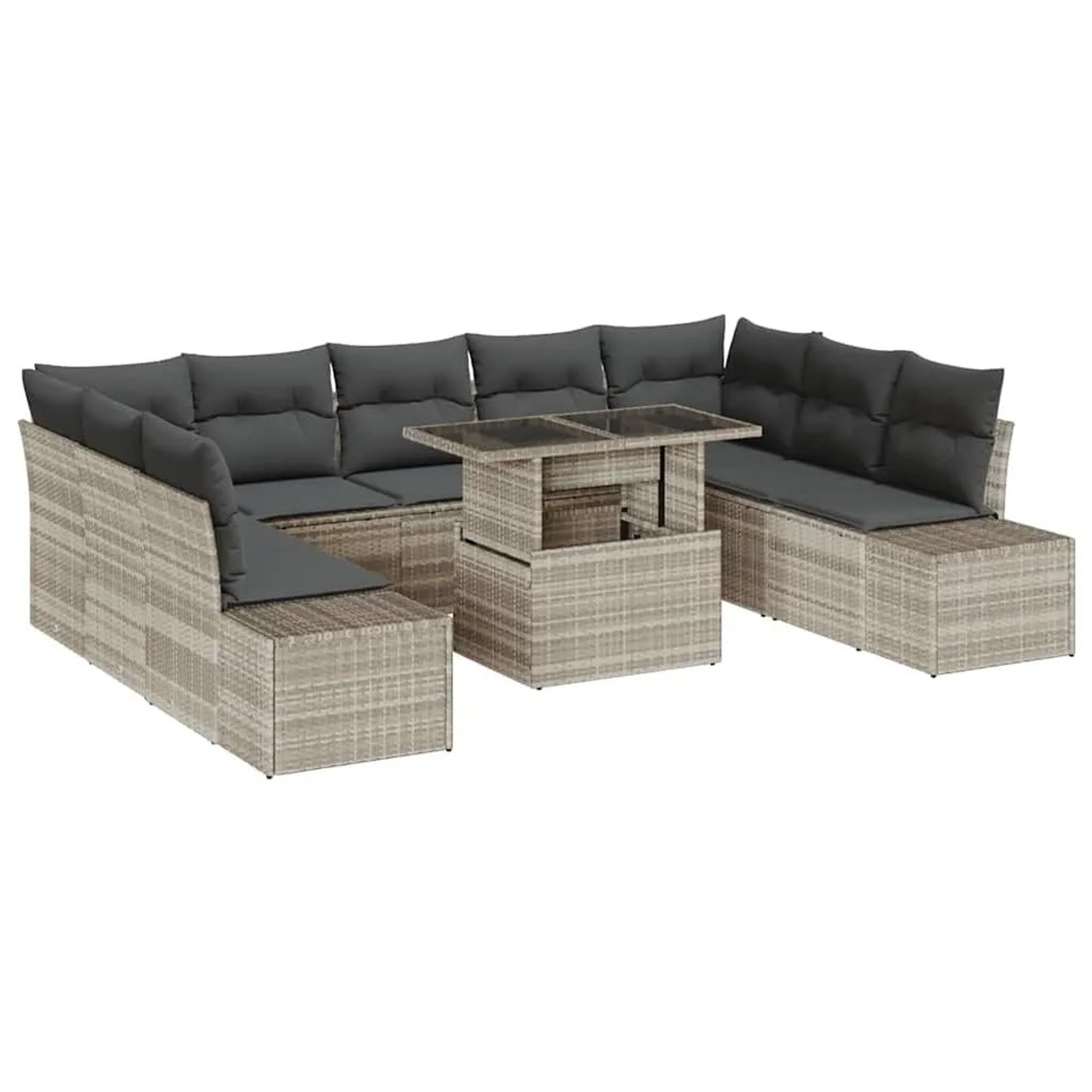 Thumbnail - vidaXL Garten-Sofa-Set mit Kissen mit Speicher 10-Tlg Hellgrau 3349248