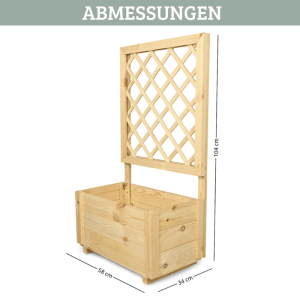 DELUKE Pflanzkasten mit Rankgitter THIO mit Vlies Handschuhe Hochbeet mit Rankhilfe Blumenkasten für Kletterpflanzen 58cm Breit