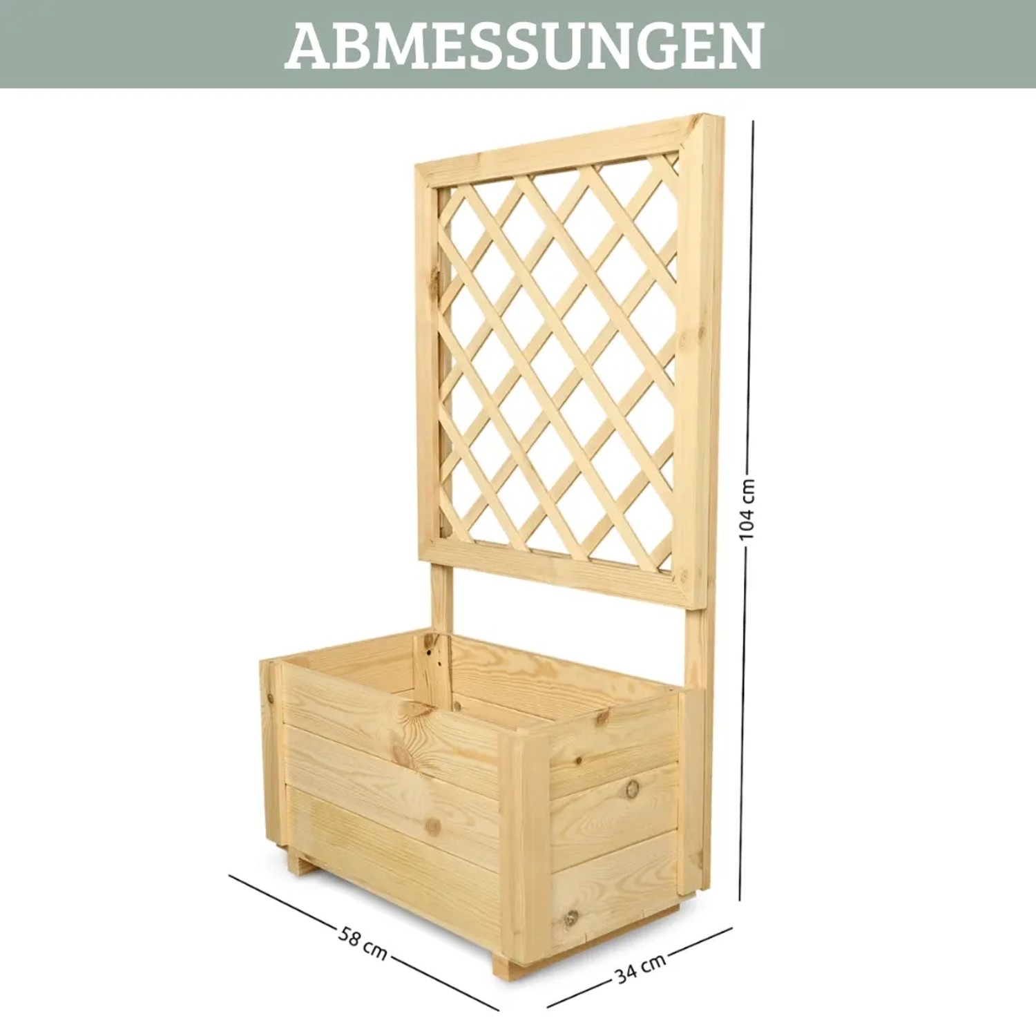 DELUKE Pflanzkasten mit Rankgitter THIO mit Vlies Handschuhe Hochbeet mit Rankhilfe Blumenkasten für Kletterpflanzen 58cm Breit_2
