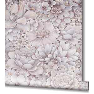 Marburg Vliestapete Botanica 2 mit floralem Muster in Rosa und Grau.