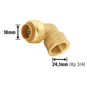 Steck-Winkel aus Messing, 18 mm x 24,1 mm (Rp 3/4) für Rohranschlüsse.