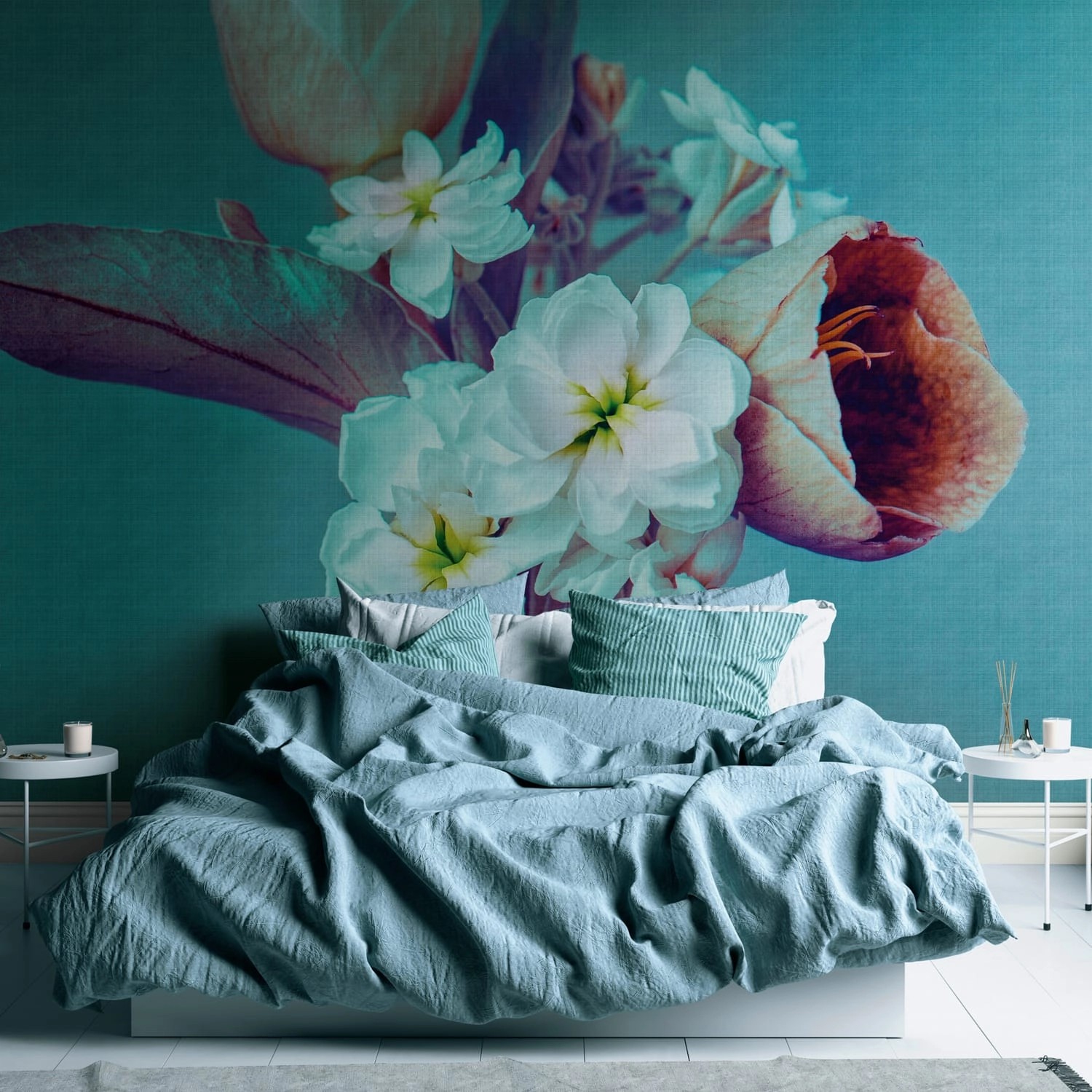 PROFHOME 382691-GU Fototapete Blumen Matt Blau Lila Weiß 3,71 m x 2,8 m 0,5 günstig online kaufen