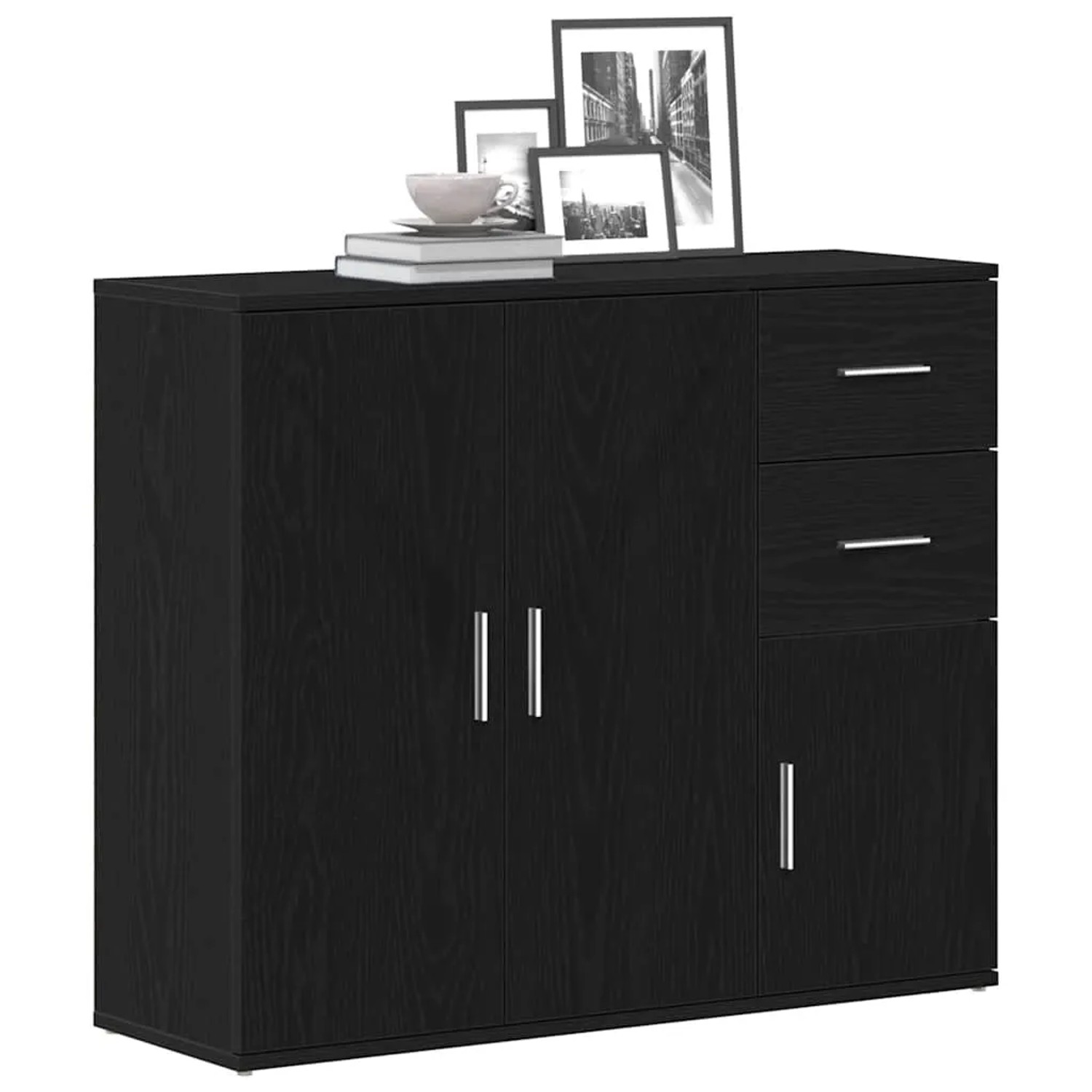 vidaXL Sideboard in Schwarz Eiche, 91 cm breit. Kommode mit Schubladen und Türen.