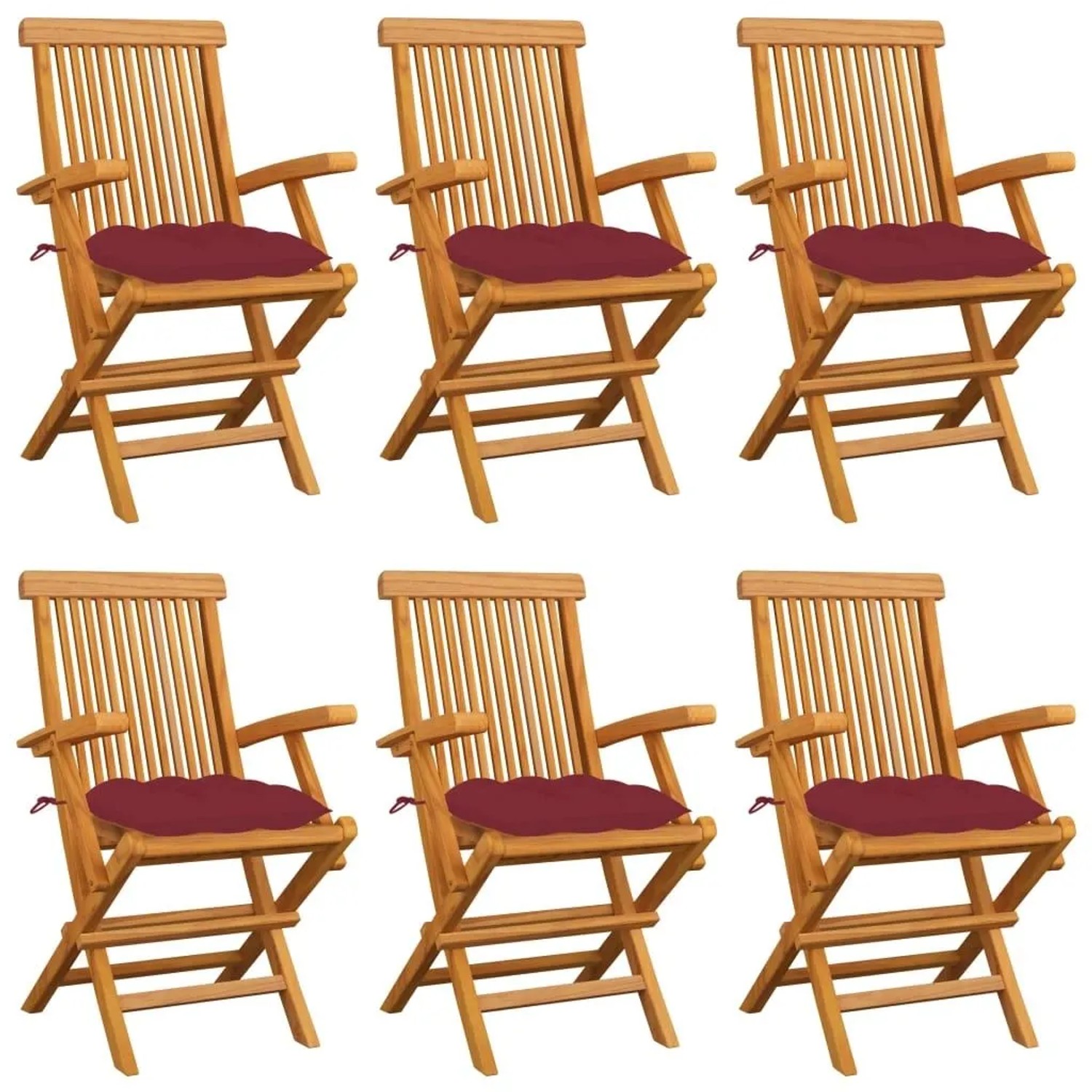 vidaXL Gartenstühle mit Weinroten Kissen 6 Stk Massivholz Teak 3062565 günstig online kaufen