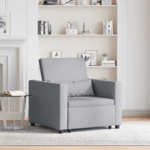 Helles, graues vidaXL Einzel-Schlafsofa mit Rädern, Stoffbezug, als Loungesessel im Wohnzimmer.