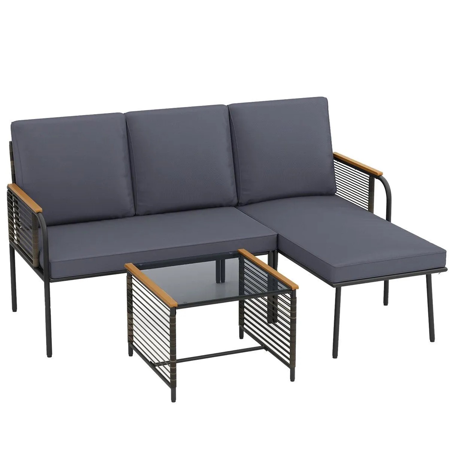 Costway Lounge Möbel Outdoor Polyrattan Gartenlounge mit Tisch & Kissen