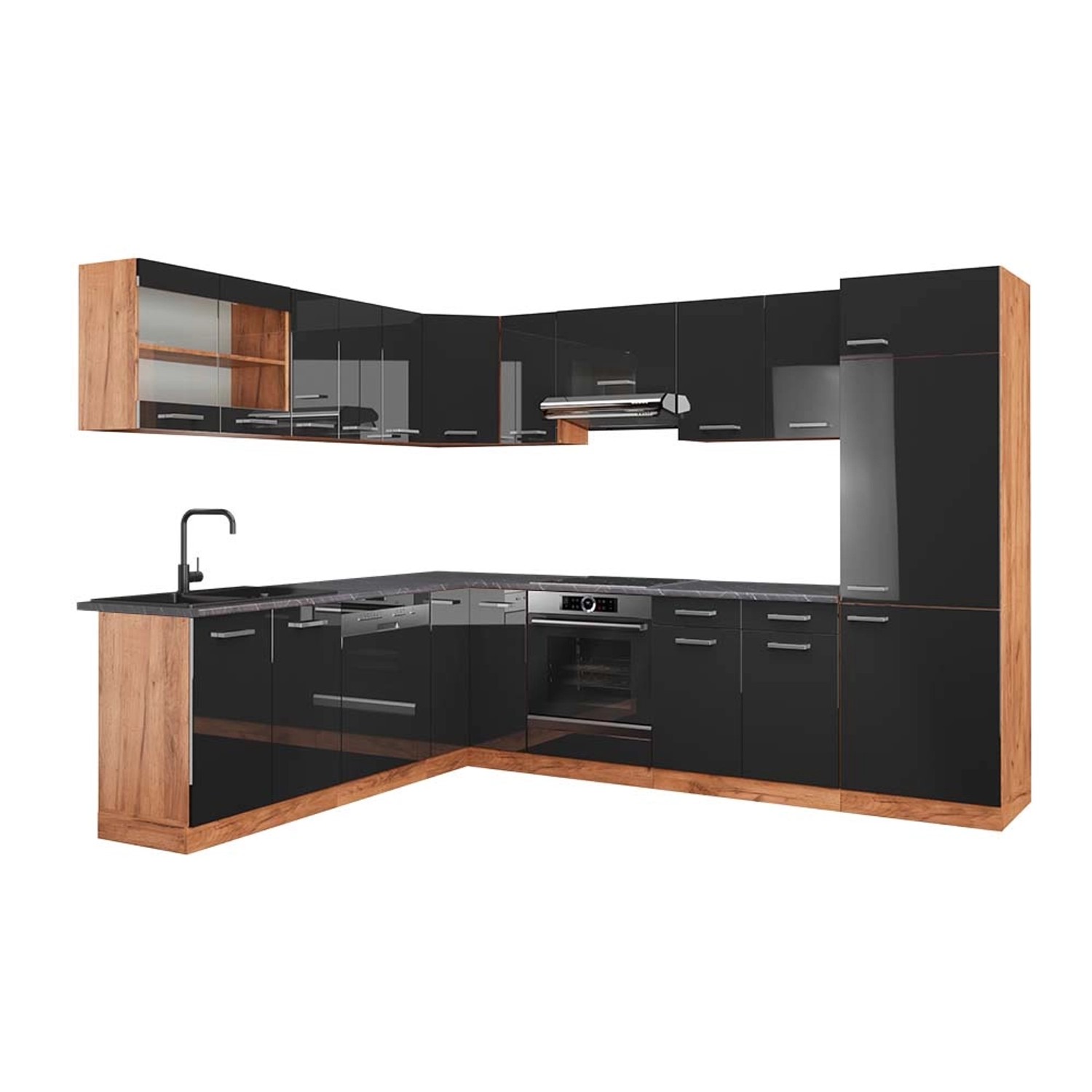 Vicco R-Line Eckküche Anthrazit Hochglanz/Goldkraft Eiche 227 x 287 cm AP A günstig online kaufen