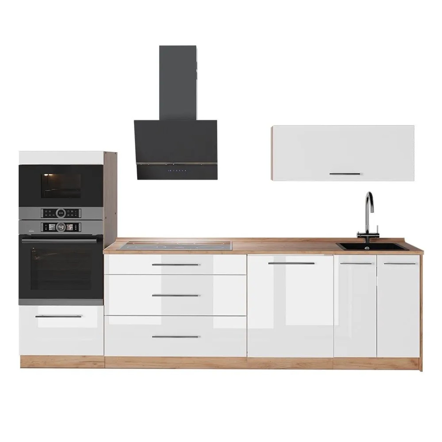 Vicco Küchenzeile Fame-Line Weiß Hochglanz/Goldkraft Eiche 280 x 154 AP Eiche Art Nr 64700