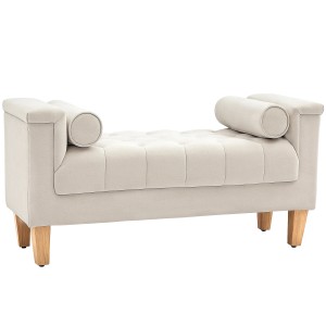 Beige HOMCOM Sitzbank / Polsterbank mit Knopfheftung und Armlehnen.