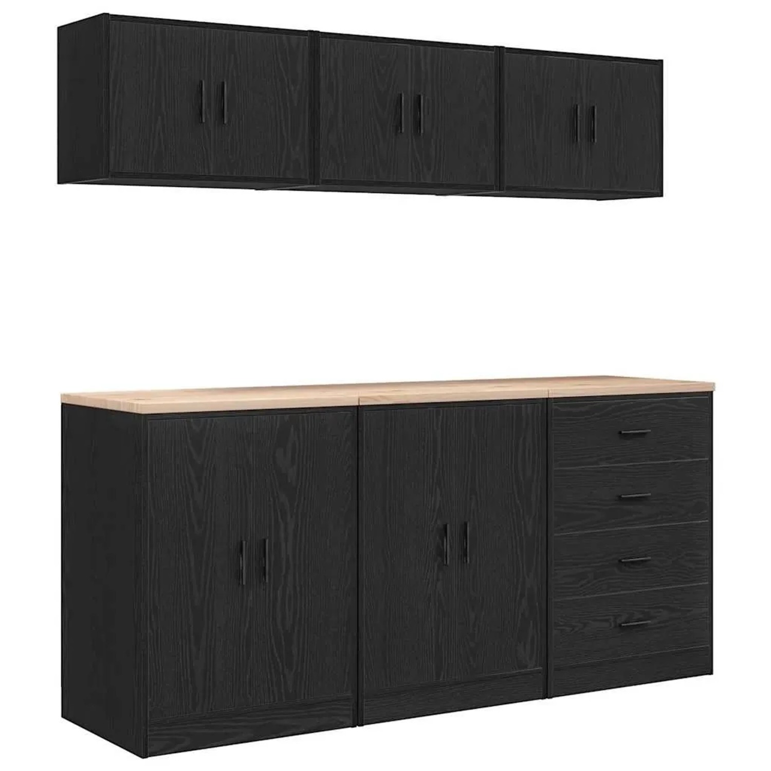 vidaXL Garagenschränke 6 Stk Schwarz Holzwerkstoff 3328342