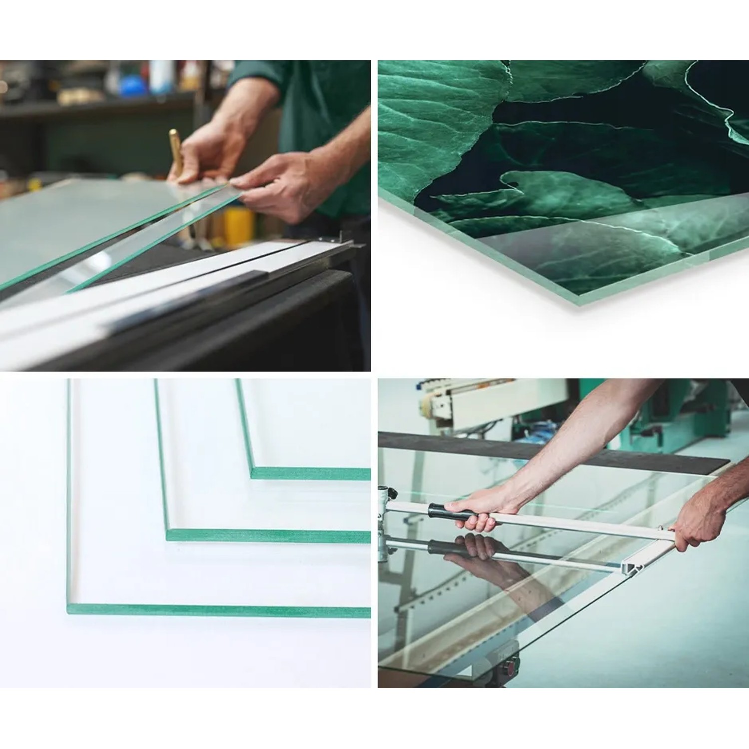 Details der Tulup Glasplatte für Kaminöfen: 4mm gehärtetes Glas, polierte Kanten, klares und bedrucktes Design. Bodenschutz Zubehör.