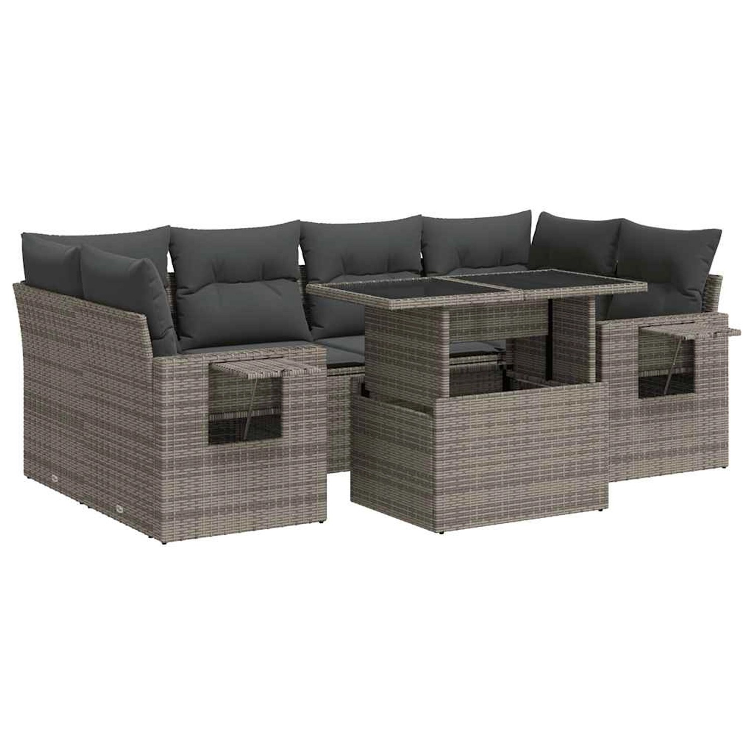 vidaXL 7-Tlg Garten-Sofagarnitur mit Kissen Grau Poly Rattan 3326431 günstig online kaufen