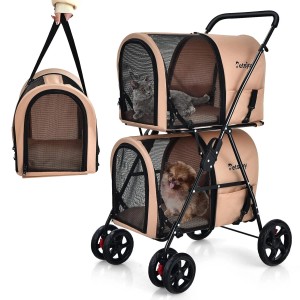 Costway 2 Etagen Hundewagen Buggy Bis 16 kg Beige