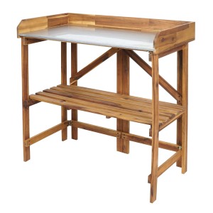 MCW Pflanztisch L18 aus Akazienholz mit Zinkblechplatte und Ablage für Gartenarbeit.