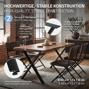 ML-Design Tischbeine Metall Schwarz 2er Set 60x72 cm Oval Tischgestell aus Stahl X-Form