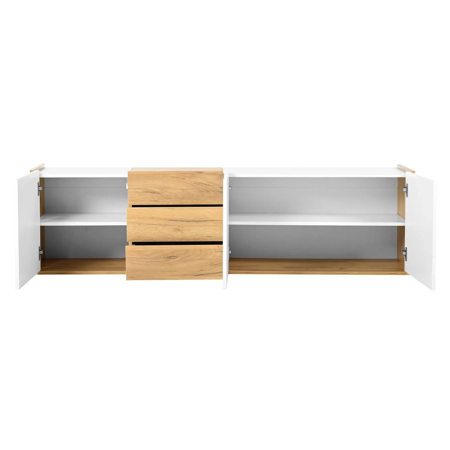 okwish TV Schrank mit Wandmontage und Stauraum für Wohnzimmer 171.5x35x47cm Weiß Natur