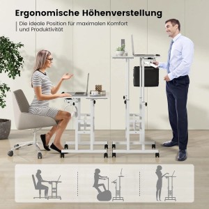 Costway Höhenverstellbar Mobiler Computertisch mit 2 Haken Weiß