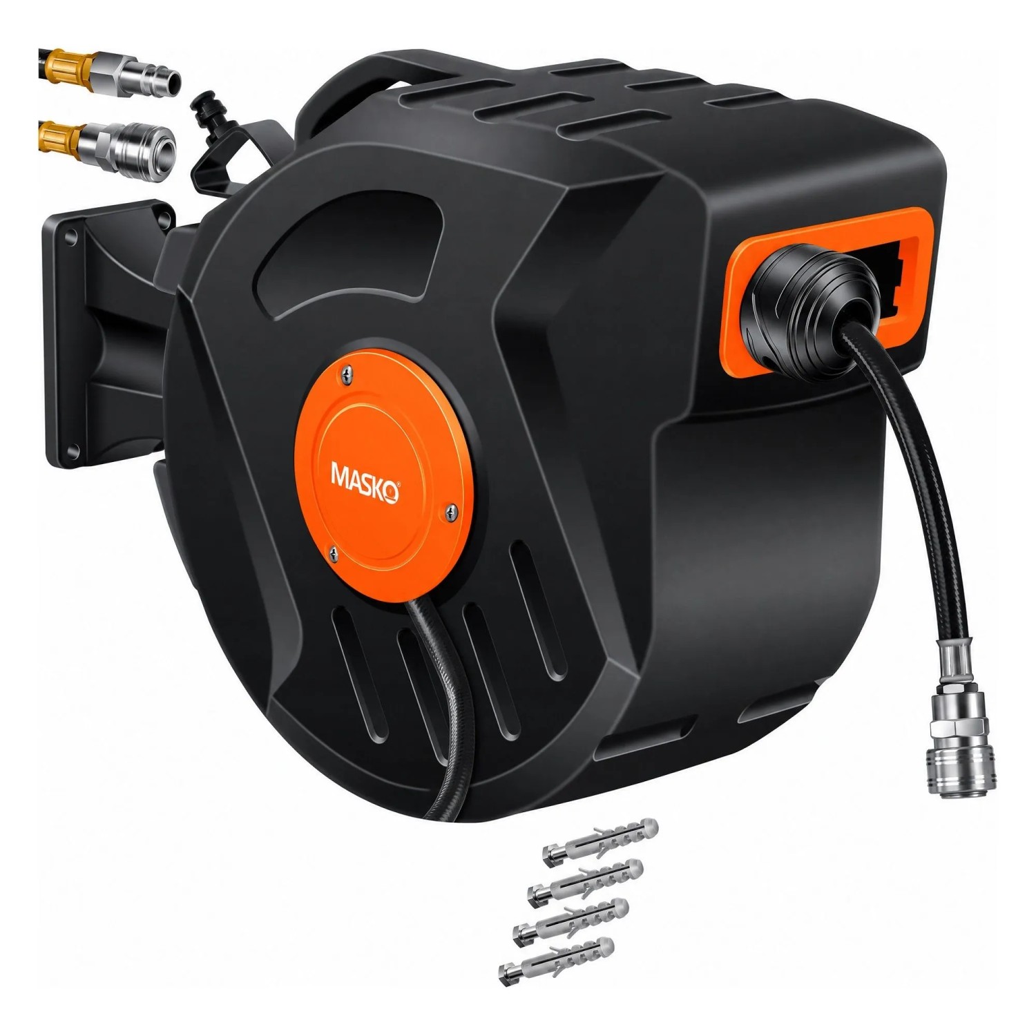 MASKO Automatischer Druckluftschlauch Aufroller Viertelzoll 20 m Orange Schwarz