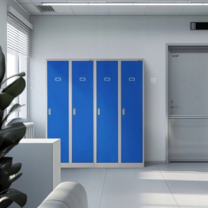 Jan Nowak Kleiderspind Kacper mit 4 Fächern in Grau-Blau, Stahlschrank für Umkleideräume.