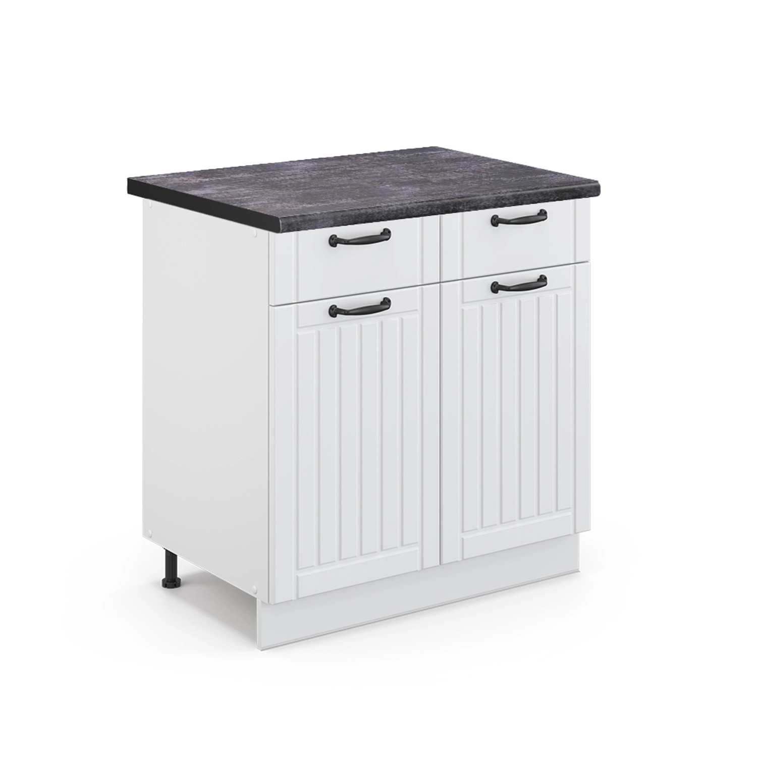 Vicco Küchenunterschrank Fame-Line Weiß Landhaus/Weiß 80 cm AP Anthrazit