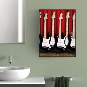 Abschließbarer Banjado XXL Medizinschrank mit E-Gitarren Motiv, 35x46x15cm, anthrazit.