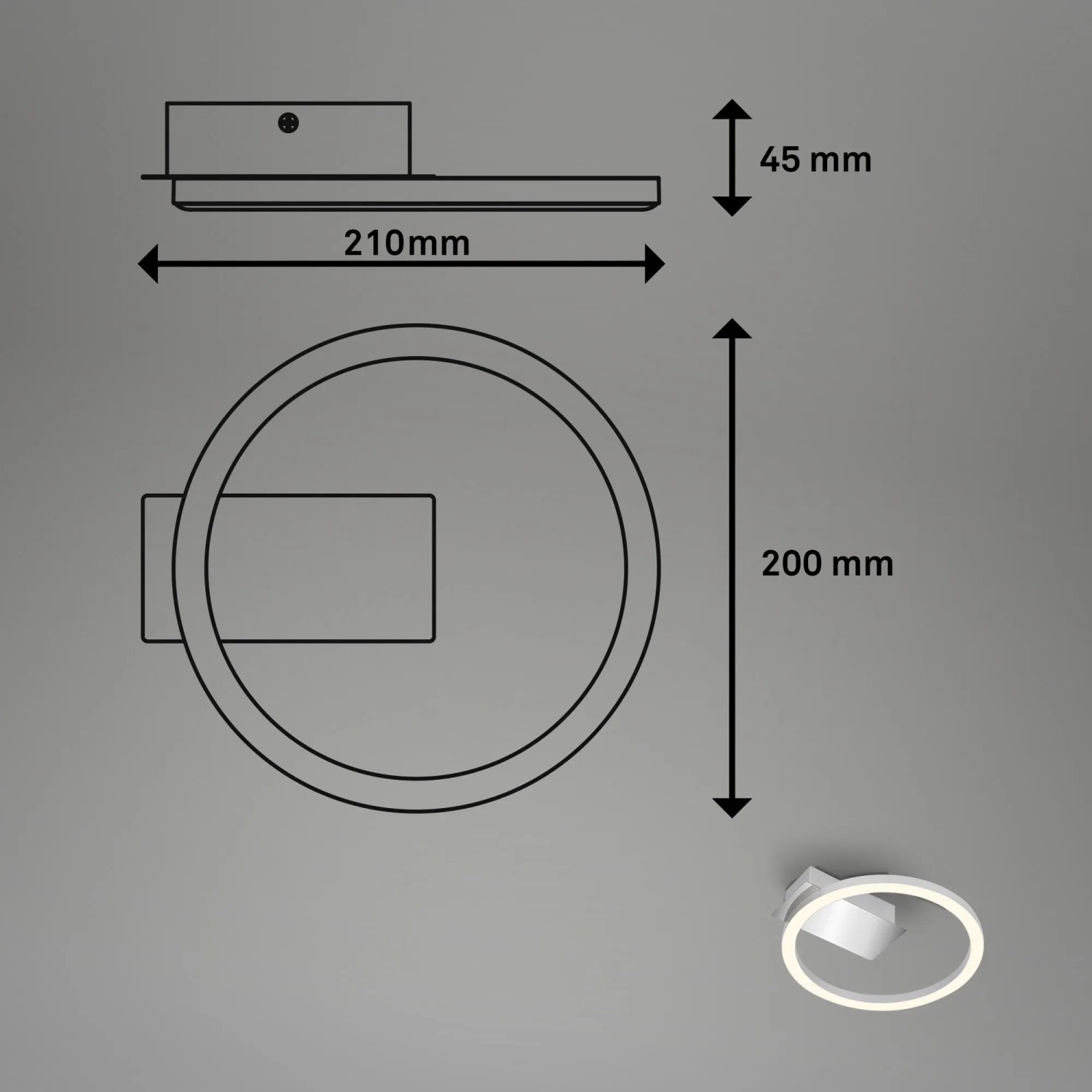 Abbildung der Brilo LED-Deckenleuchte Nici in Silber mit Maßangaben.